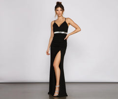 Bella Rhinestone Waist Charming Crepe Formal Dress