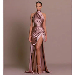 Halter Neck Slit Slim Dress
