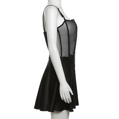 Mesh Solid See Through Ruffle Backless Cami Mini Dress