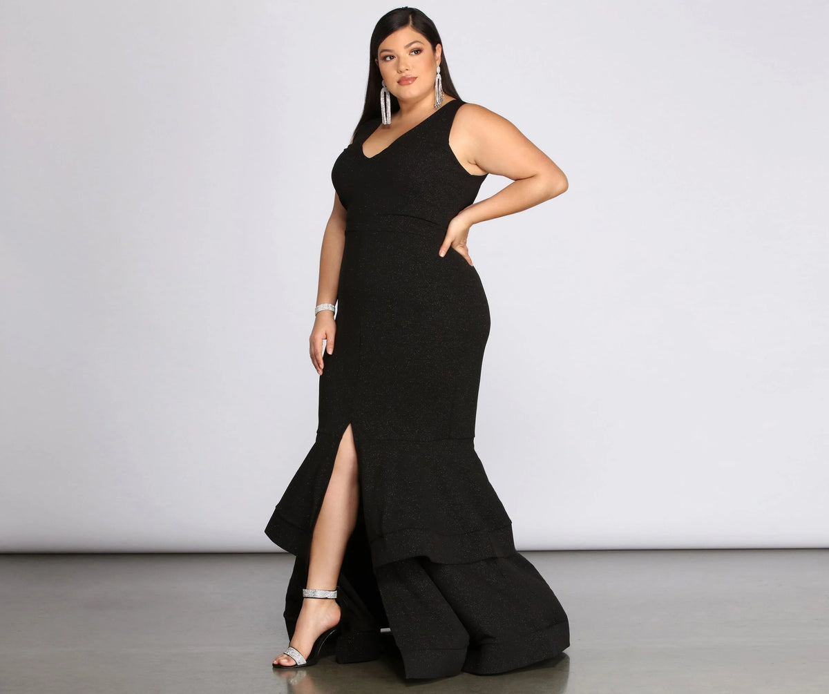 Plus Sandra Stylish Glitter Ruffle Dress