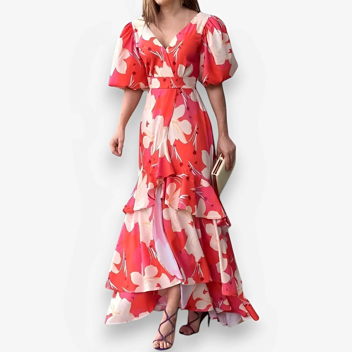 V-Neck Printed Layered Dress