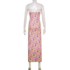 Contrast Print Self Tie Backless Low Cut V Neck Cami Dress