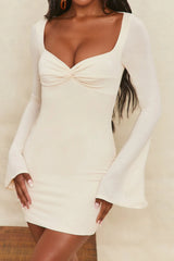 Twisted-Front Flares Sleeve Pack Hip Dress