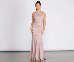 Rosella Lace Scallop Rhinestone Graceful Ribbon Belt Mermaid Dress