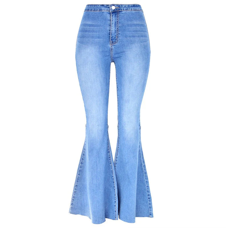 High Quality Women Retro High Waist Jeans Spring Autumn Stretch Wash Thin Wide Leg Pants Flared Denim Trousers Female J034