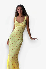 French Floral Suspender Beach Fishtail Maxi Dress