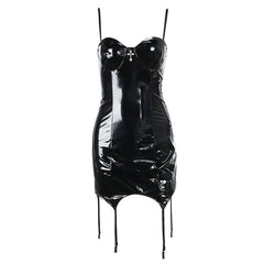 Sweetheart Neck Pu Leather Zip-Up Cami Mini Dress