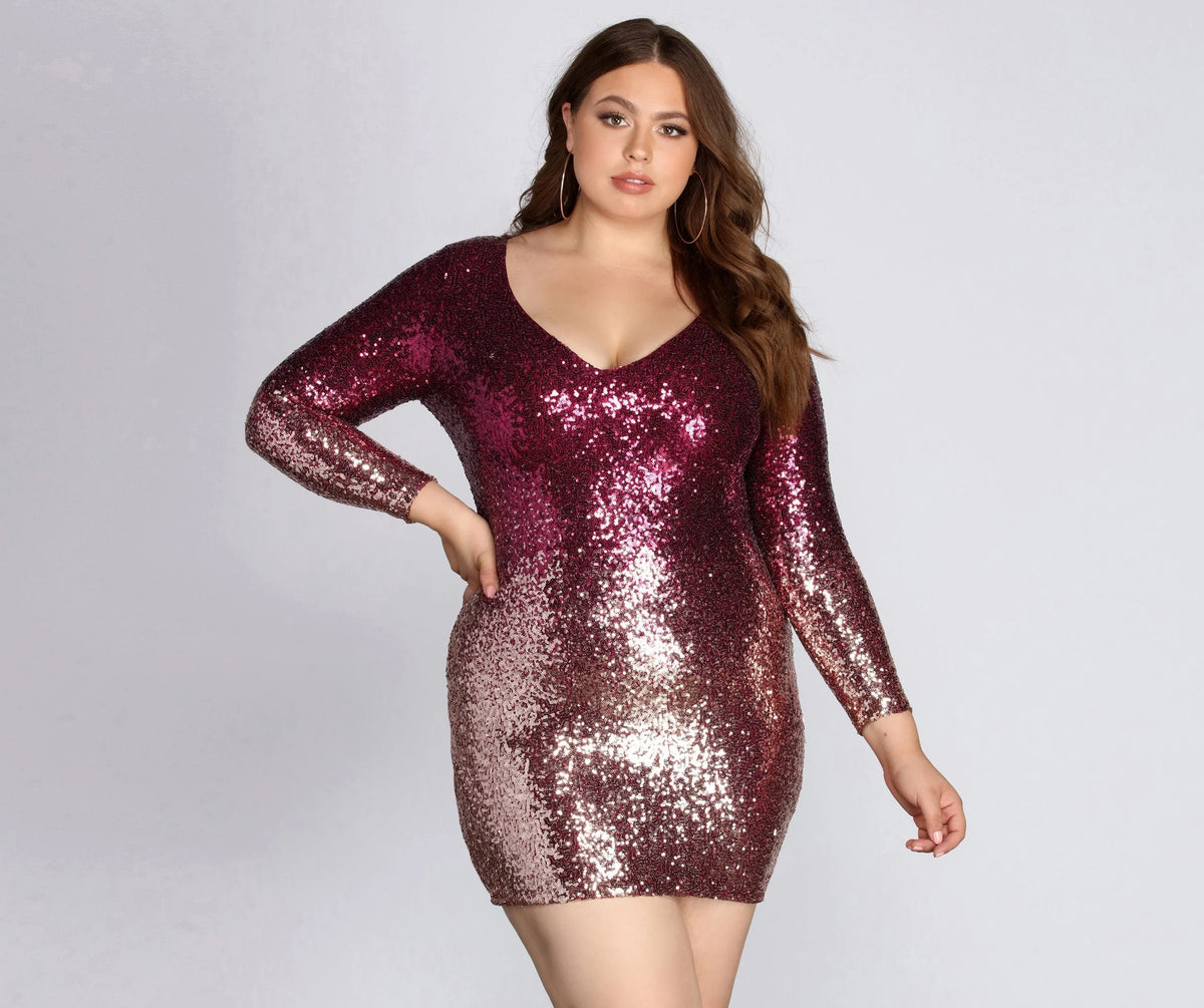 Plus Ombre Stylish Sequin Dress
