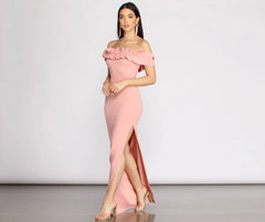 Colleen Ruffle Off Charming Shoulder Crepe Dress