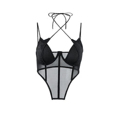 Halter Low Cut Solid Mesh Bustier Cami Top