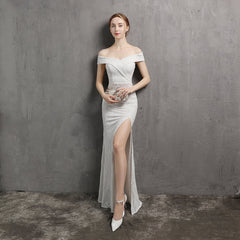 Clara Glitter Off The Graceful Shoulder Split Dress For Prom